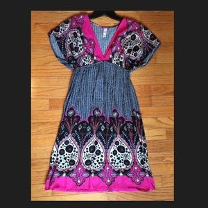 Cute bright floral and black print dress